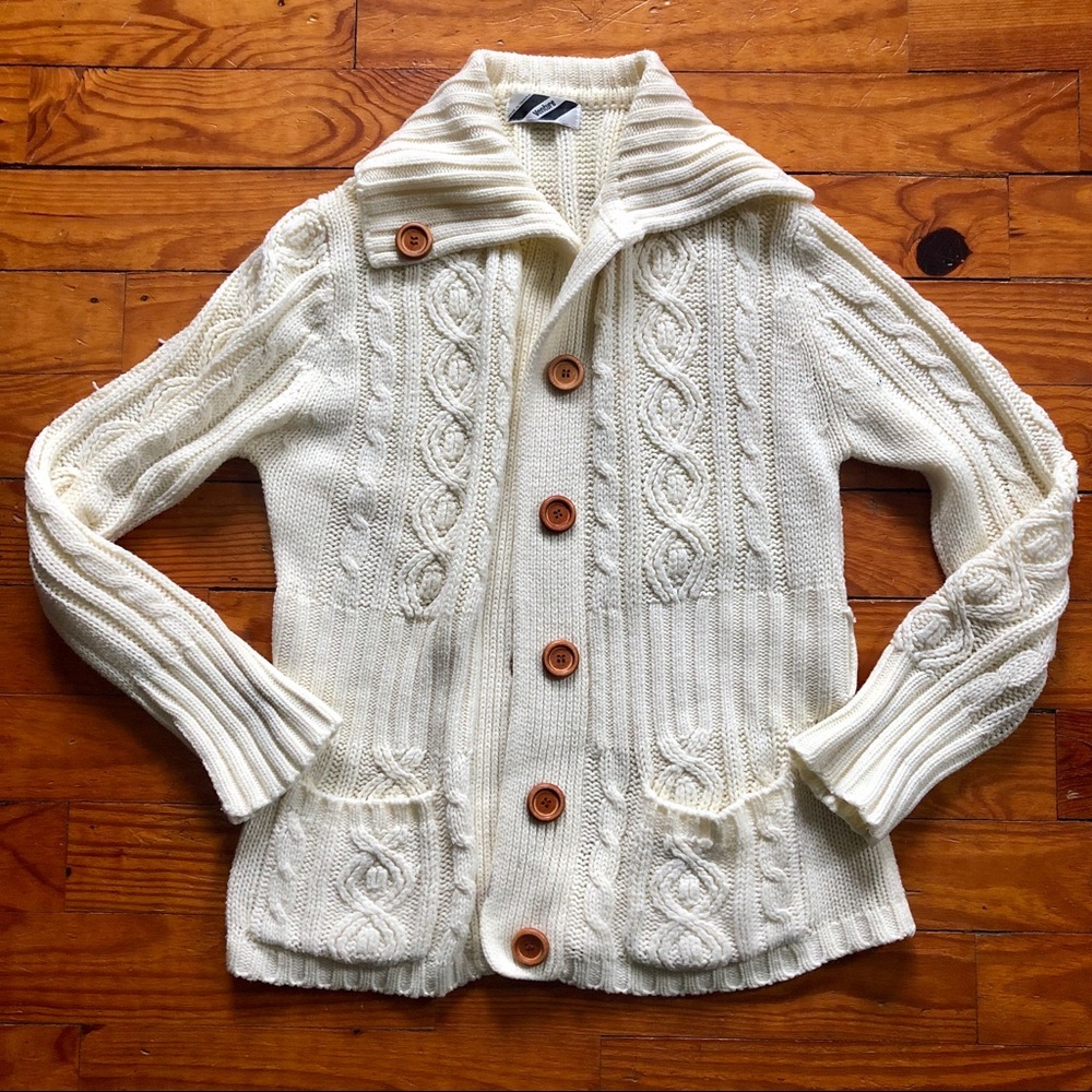 EUC VTG Rare Off-White Cable Knit 80s Boat Ship Captain Grandpa Style Cardigan